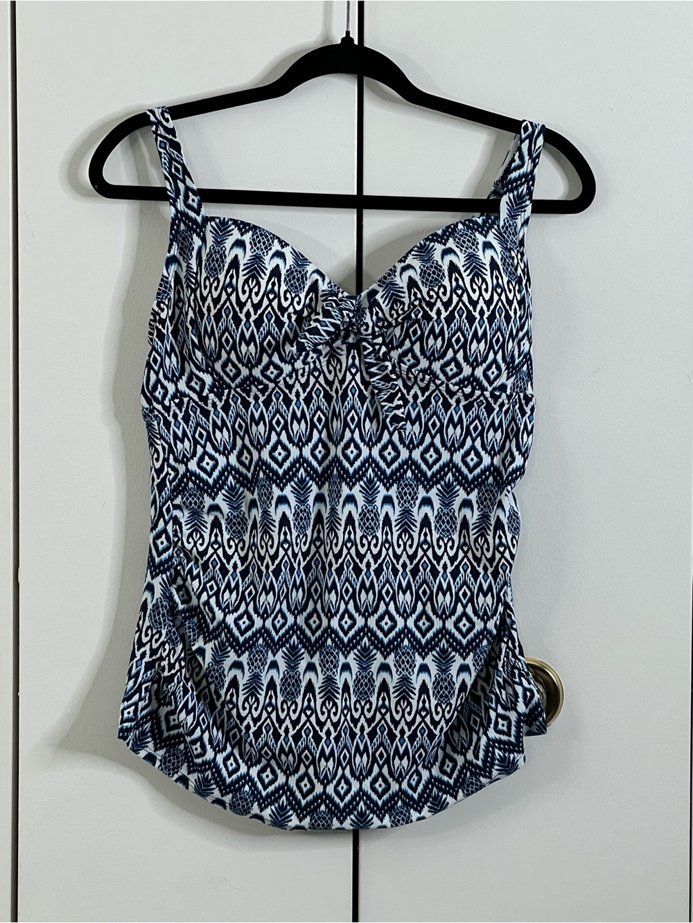 Kona Sol Medium Blue White Ikat Print Tankini Swim Top